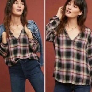 CLOTH & STONE BY ANTHROPOLOGIE PLAID LONG SLEEVE FLANNEL SHIRT SIZE XL